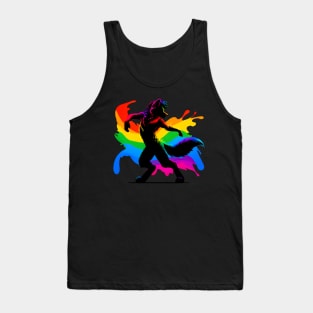 Raving Rainbow LGBTQ Furry Pride Wolf Fursona Tank Top